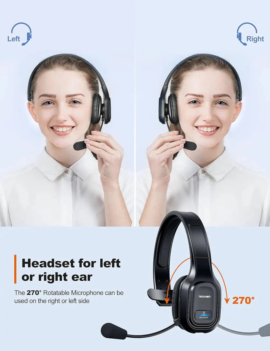 TECKNETTECKNET Bluetooth Headset With Mic Noise Canceling