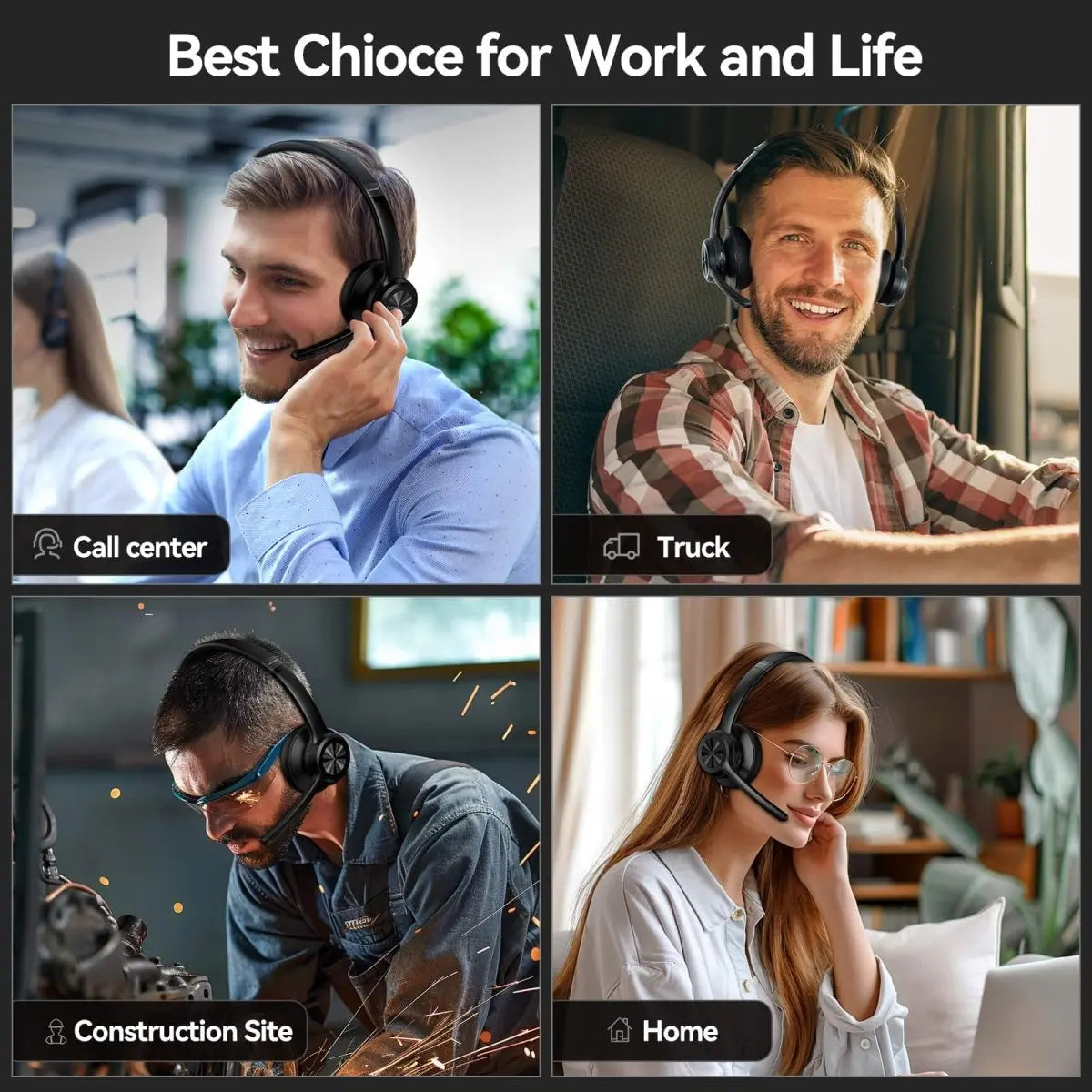 TECKNET TK‑HS012 Bluetooth V5.2 Headphones Multi‑Scenario Application Call‑Center Truck‑Driving Construction‑Site Home‑Office Universal Business Wireless Headset