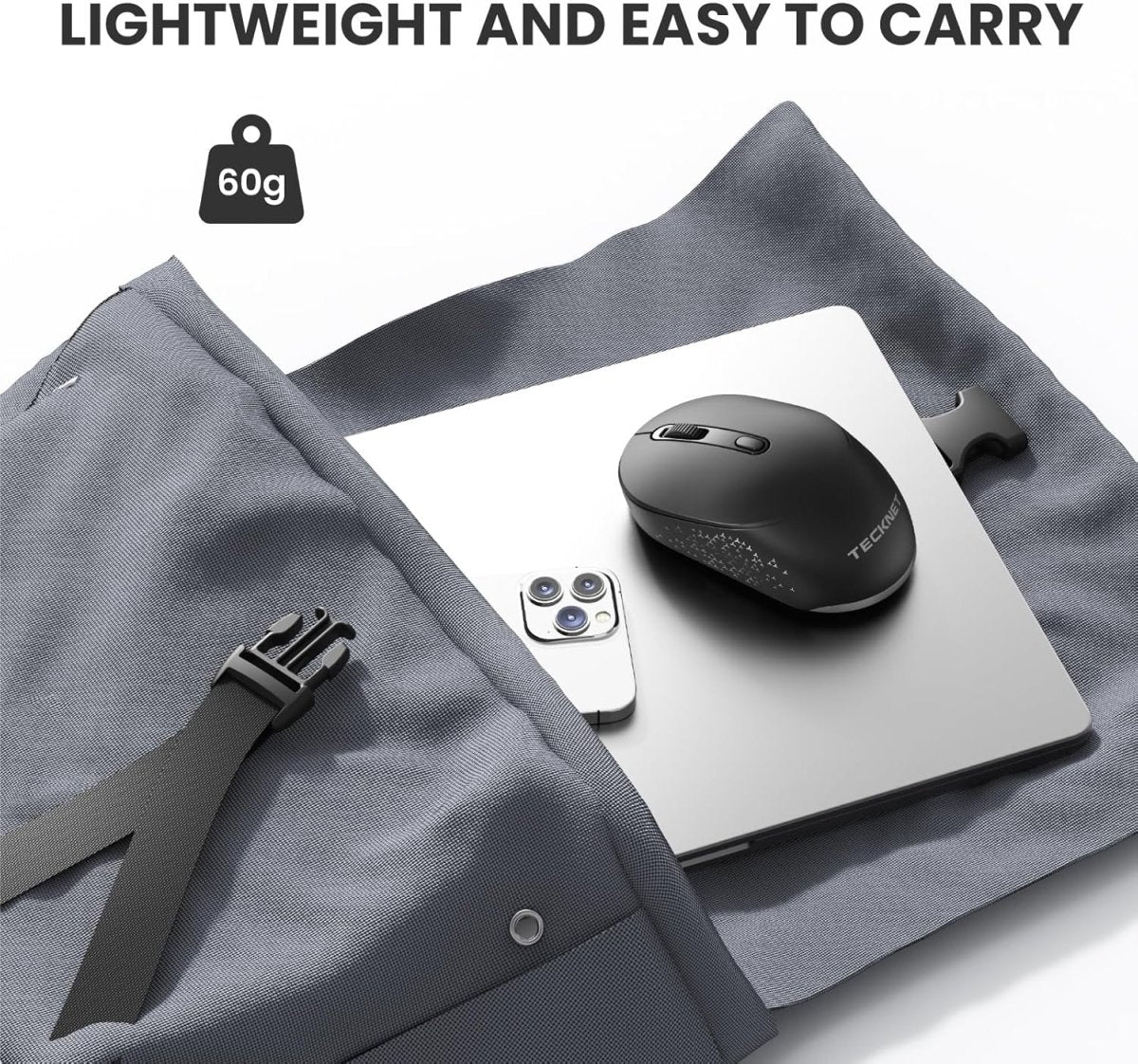 TECKNETTECKNET Bluetooth Wireless Mouse, Bluetooth 5.2 & 2.4G USB - A Receiver, Compact & Portable, Silent Click, Ergonomic Symmetrical Design, 18 - Month Battery, Adjustable DPI, Wide Compatibility - Black
