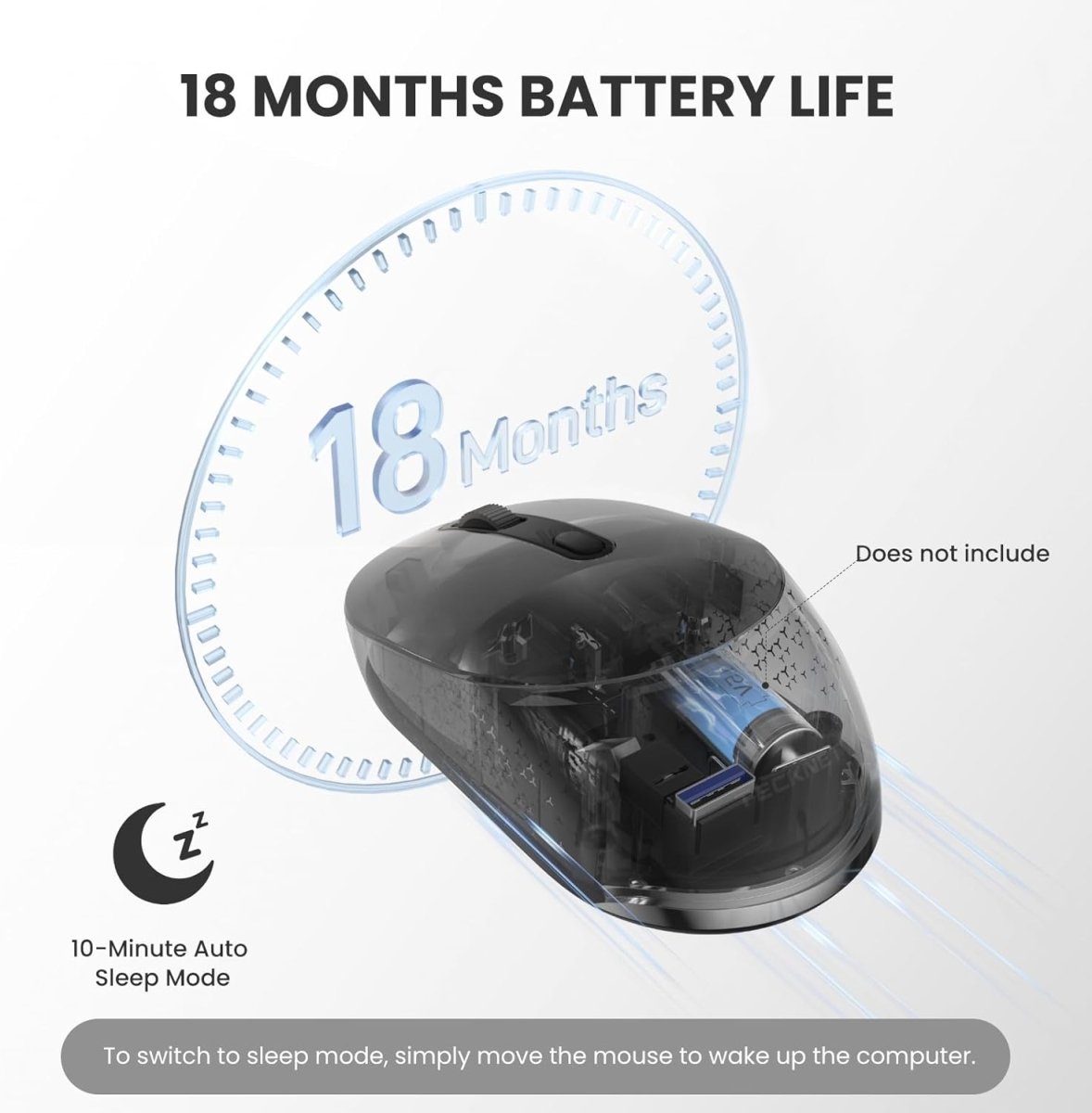 TECKNETTECKNET Bluetooth Wireless Mouse, Bluetooth 5.2 & 2.4G USB - A Receiver, Compact & Portable, Silent Click, Ergonomic Symmetrical Design, 18 - Month Battery, Adjustable DPI, Wide Compatibility - Black