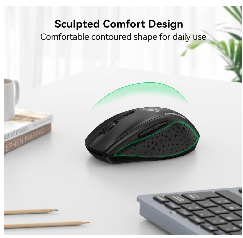 TECKNETTECKNET Classic Wireless Mouse 2.4G Optical USB Mouse for PC Laptop, 3200 DPI, 6 Adjustable DPI Levels, Battery Life 30 Months, Nano - Receiver