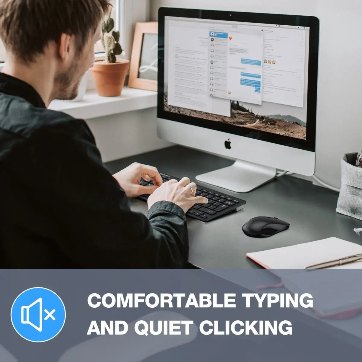 TECKNET X315 wireless keyboard mouse combo quiet typing silent click for home office desktop work