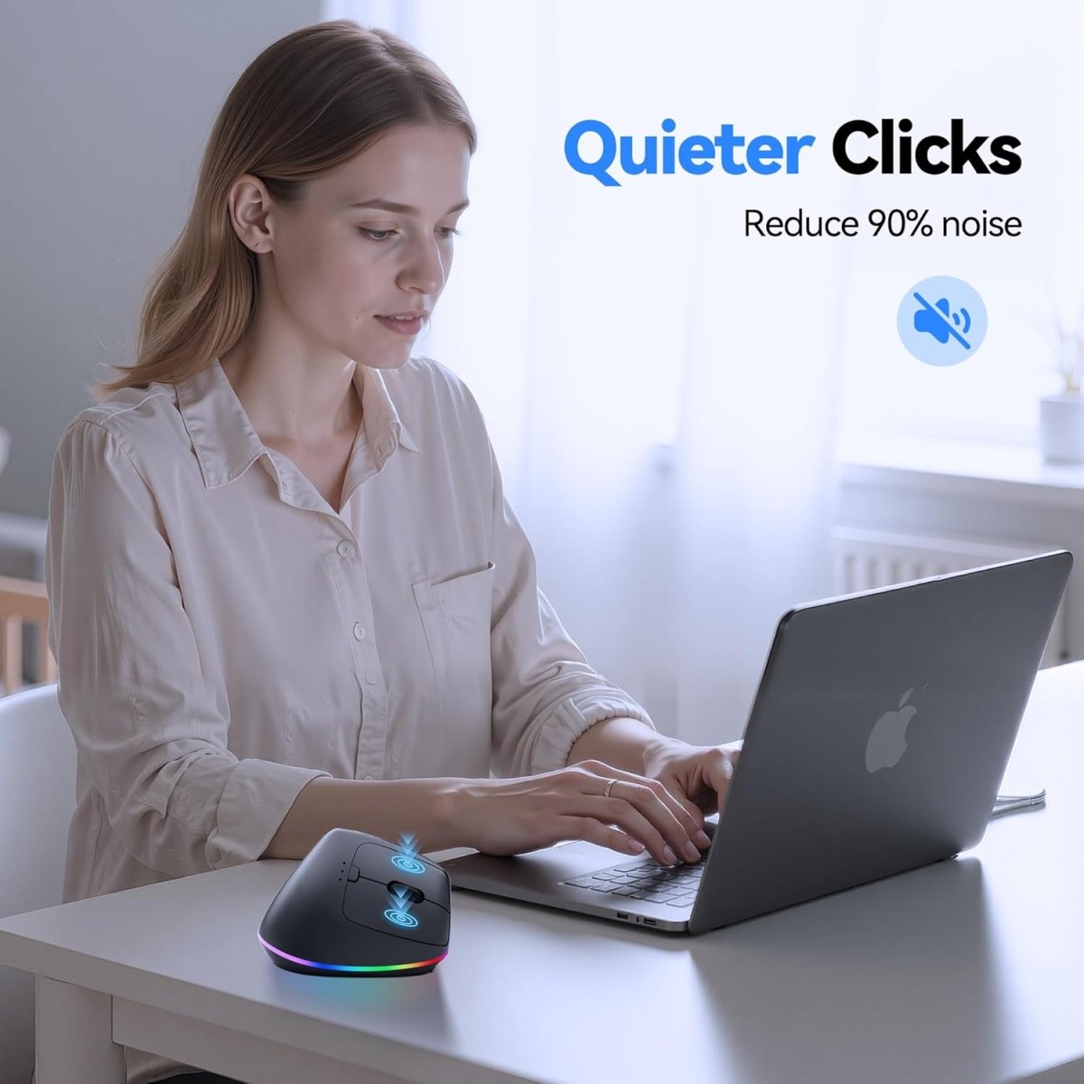TECKNET Ergo MS055 vertical ergonomic wireless mouse silent quiet clicks reduce 90% click noise for home office laptop daily working
