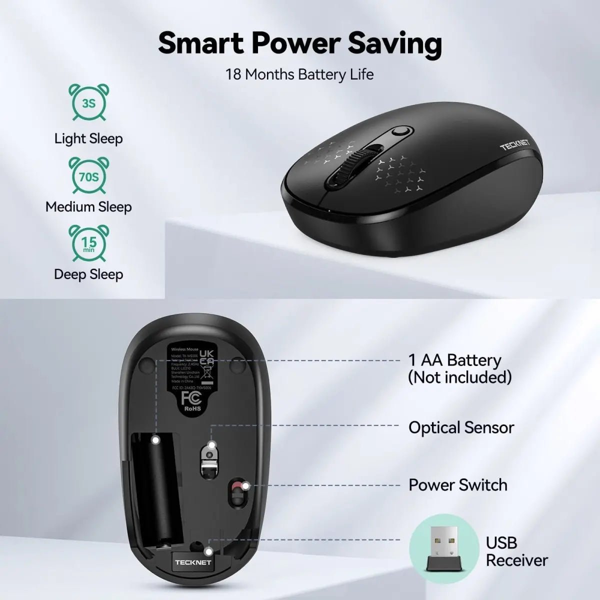 TECKNETTECKNET Silent 2.4G 1600 DPI Wireless Mouse