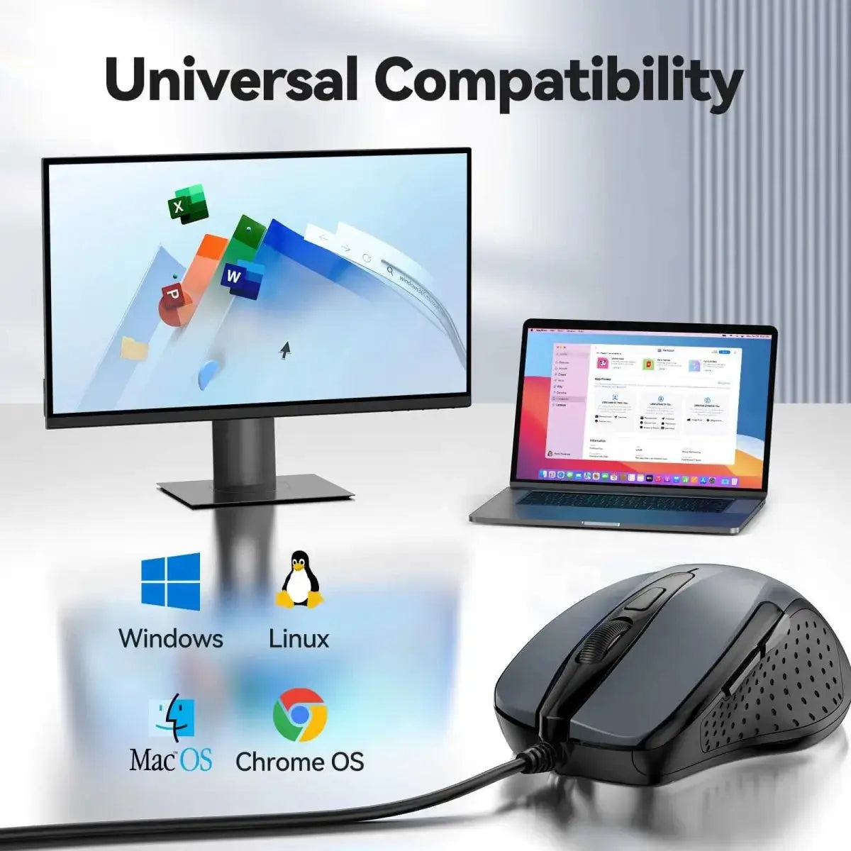 TECKNET UM013 Wired Ergonomic Mouse Universal Broad‑System Compatibility Supports Windows MacOS Linux Chrome OS for PC Laptop