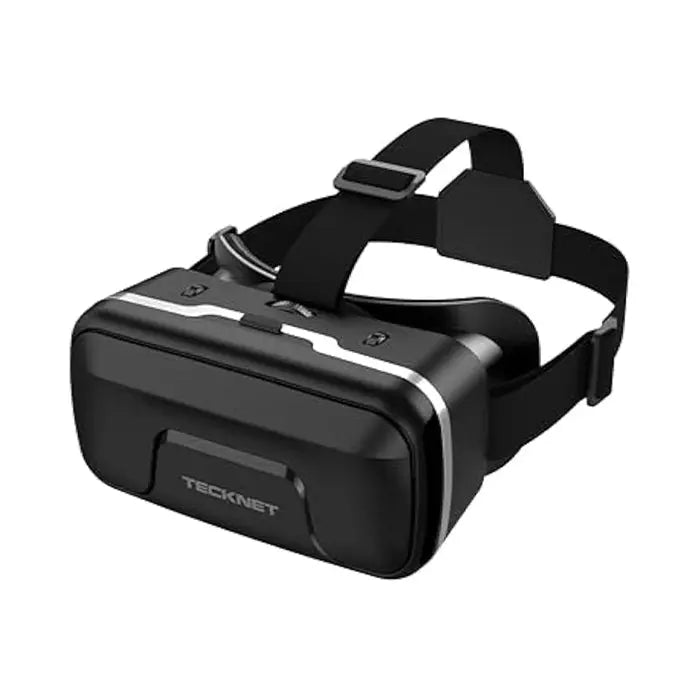 TECKNET VR headset for phone white background, immersive 3D virtual reality goggles, 90‑110° FOV, 600° myopia support, blue‑light filter for 4.7‑7.2 inch iPhone Android smartphones