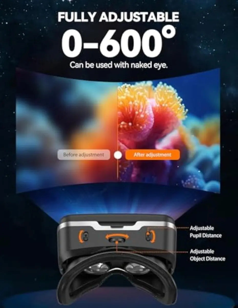 TECKNET VR goggles 0‑600° myopia adjustable lens, IPD and focus adjustment for short‑sighted users