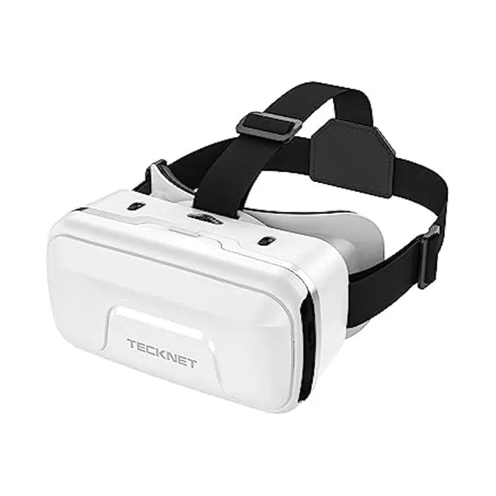 TECKNET VR headset for phone white background, immersive 3D virtual reality goggles, 90‑110° FOV, 600° myopia support, blue‑light filter for 4.7‑7.2 inch iPhone Android smartphones