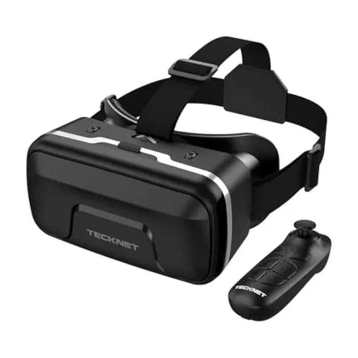 TECKNET VR headset for phone white background, immersive 3D virtual reality goggles, 90‑110° FOV, 600° myopia support, blue‑light filter for 4.7‑7.2 inch iPhone Android smartphones