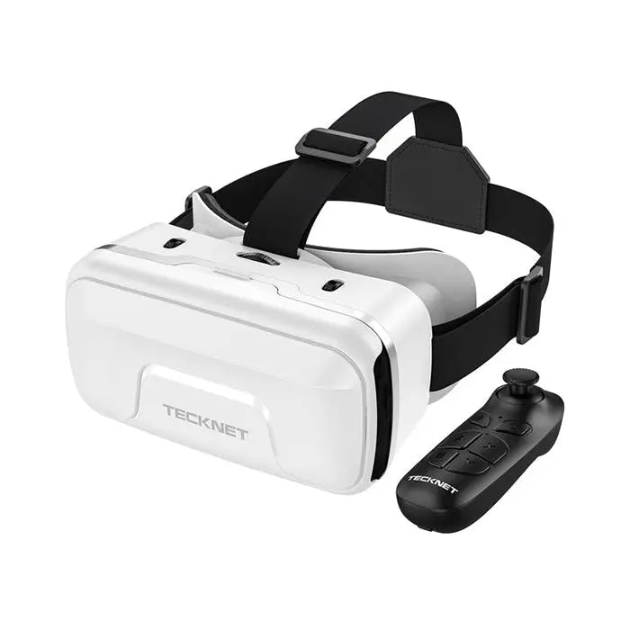 TECKNET VR headset for phone white background, immersive 3D virtual reality goggles, 90‑110° FOV, 600° myopia support, blue‑light filter for 4.7‑7.2 inch iPhone Android smartphones