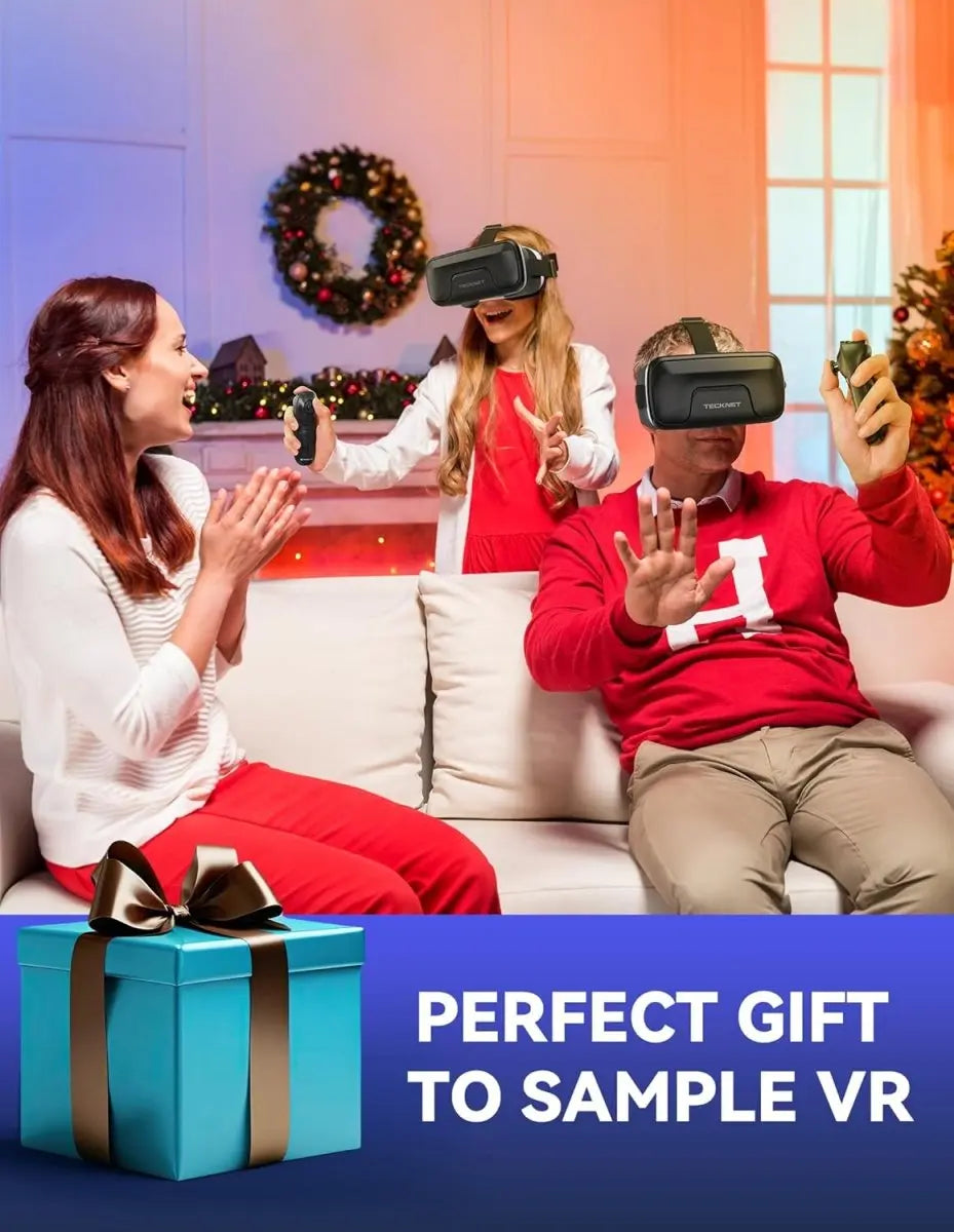 TECKNET mobile VR headset holiday gift image, family entertainment virtual reality goggles for Christmas presents