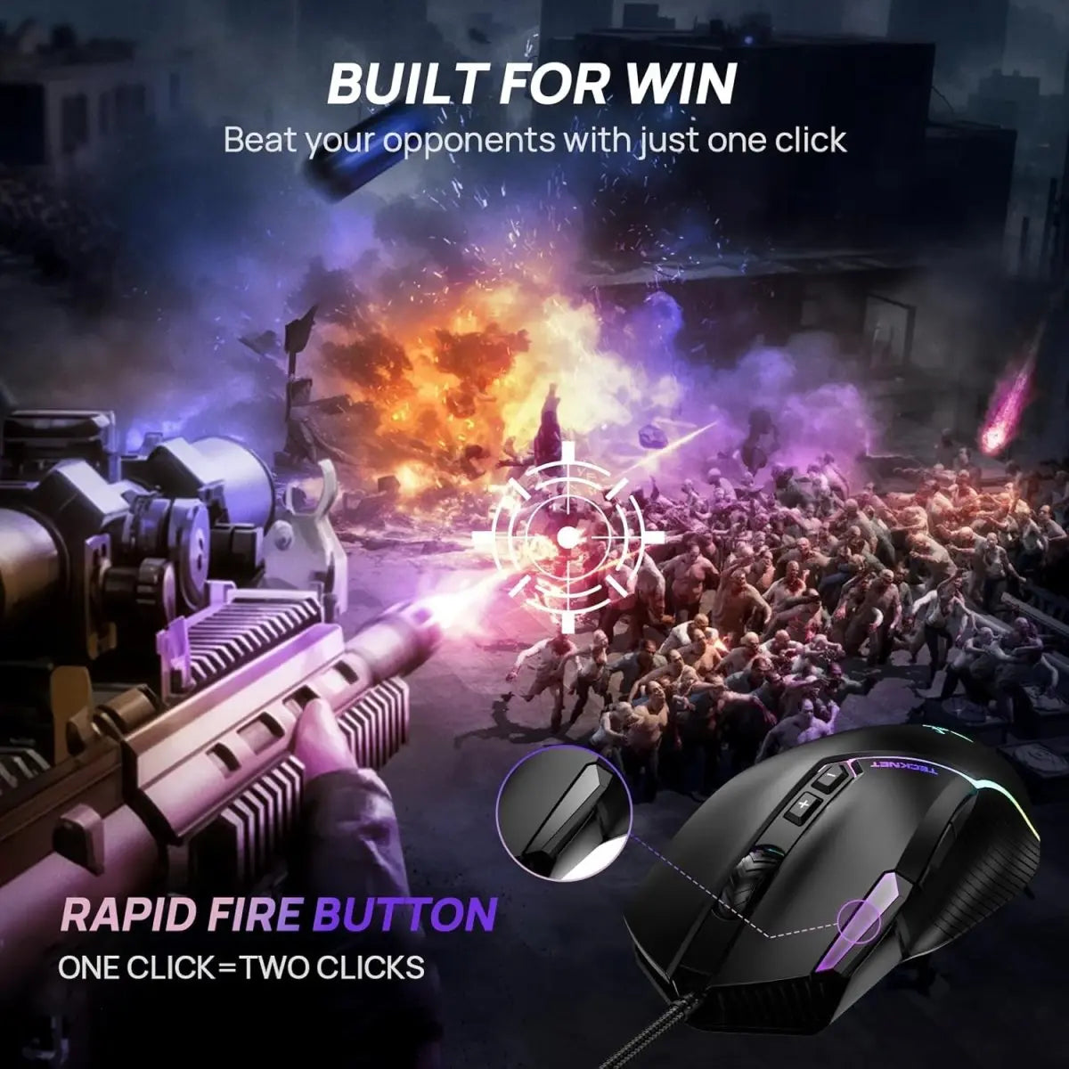 TECKNET GM002 gaming mouse rapid‑fire button one‑click double‑click wired competitive gaming mice