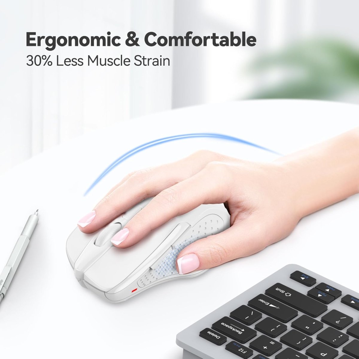 TECKNET Wireless Mouse, 2.4G Ergonomic Optical Mouse, Computer Mouse for Laptop, PC, Computer, Chromebook, Notebook, 6 Buttons, 24 Months Battery Life, 2600 DPI, 5 Adjustment Levels