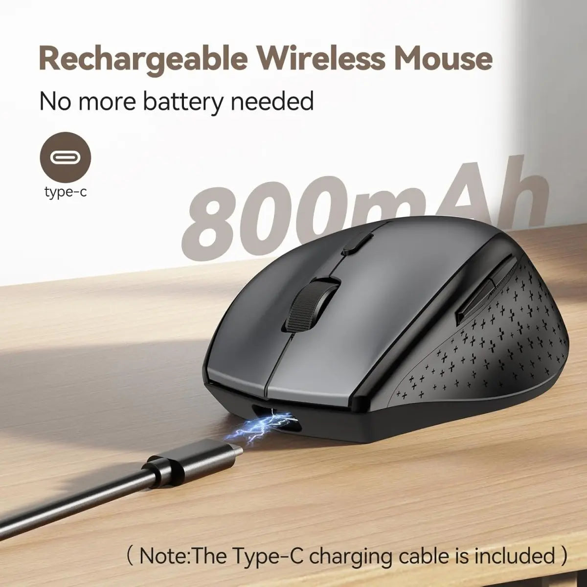 TECKNET MS002 Classic Jiggler Mouse Rechargeable Wireless Mouse Built‑in 800mAh Battery Type‑C Charging Cable Included No Disposable Battery Needed Anti‑Sleep Office Mouse`