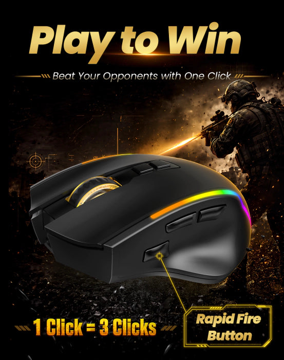 TECKNET Wireless Gaming Mouse,2.4GHz/USB-C, 1000Hz,7 Custom Buttons 13 RGB
