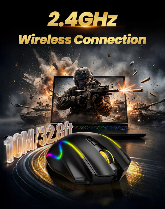 TECKNET Wireless Gaming Mouse,2.4GHz/USB-C, 1000Hz,7 Custom Buttons 13 RGB