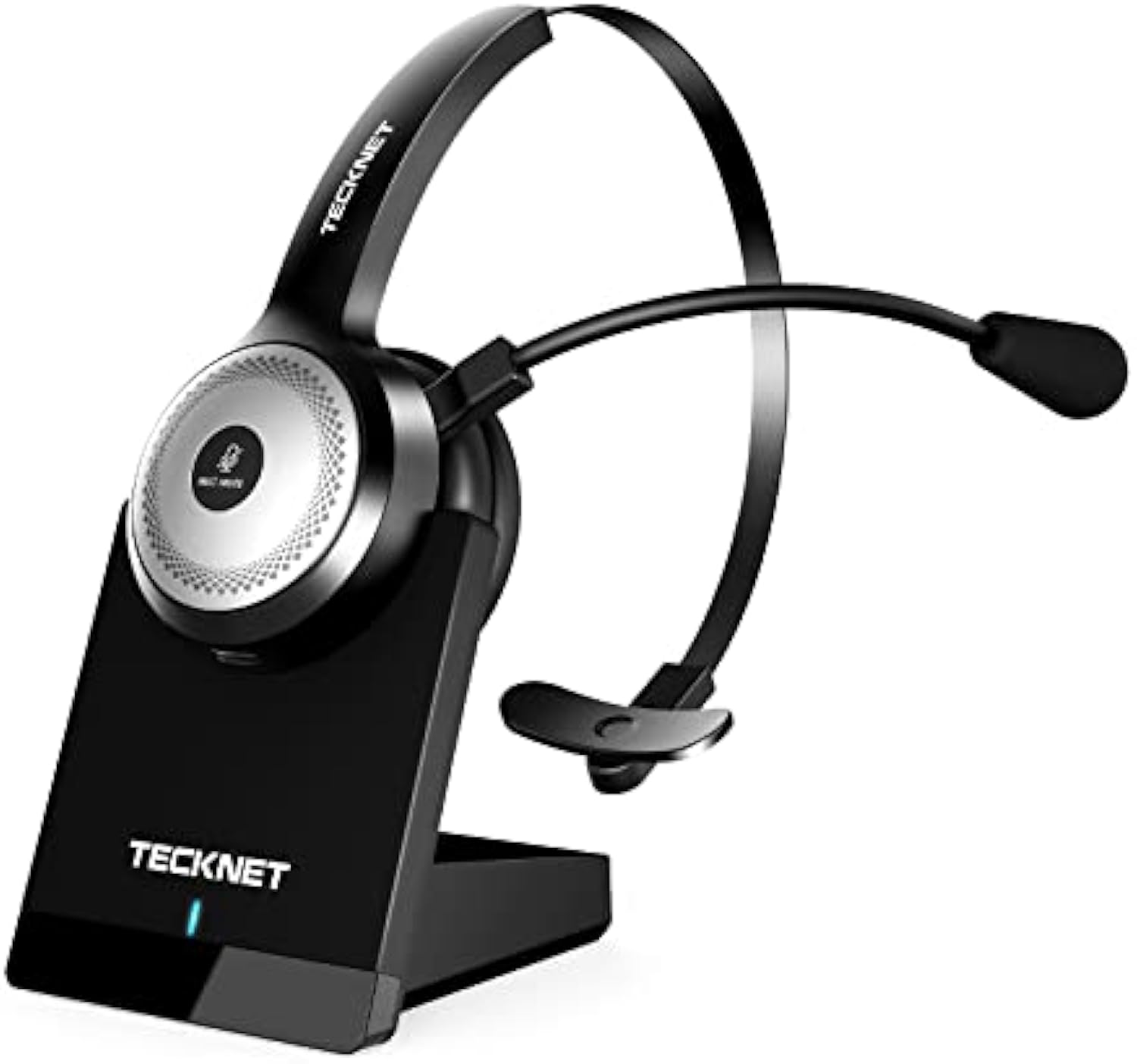 TECKNET Wireless Headset for Work, 40Hrs Worktime AI Noise Cancelling Computer Headphones with Charging Base, Bluetooth Headset with Mic & USB Dongle for PC/Laptop/Call Center