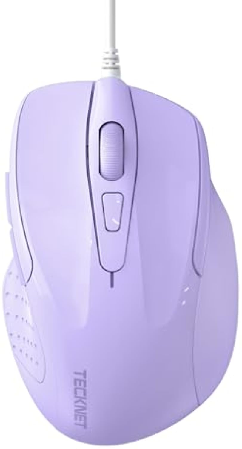 TECKNET Wired Mouse, 6-Button Corded with 4 Adjustable DPI, Optical Ergonomic Design, 5FT Cord for Laptop, Chromebook, PC, Desktop, Mac, Notebook