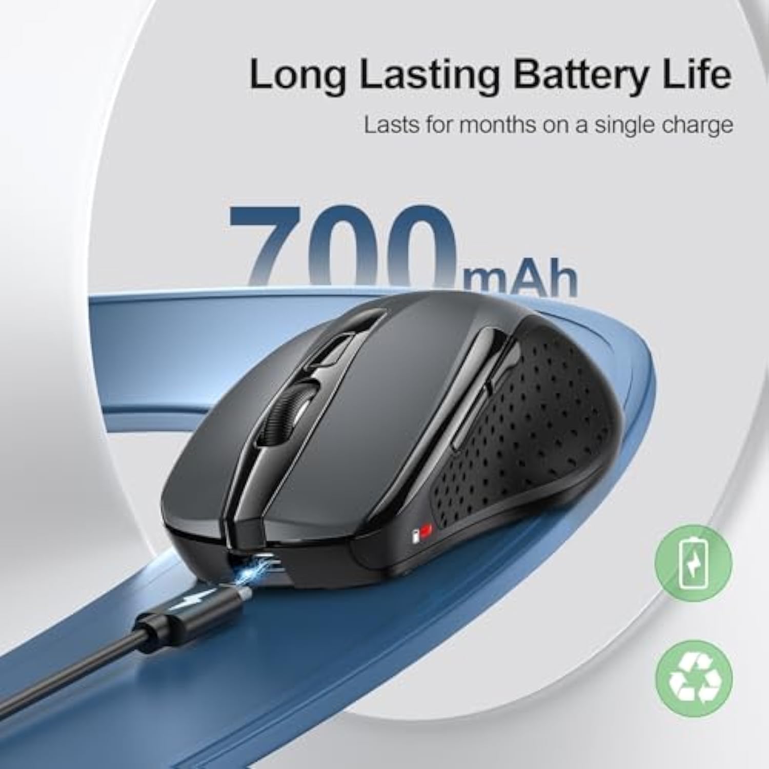 TECKNET Wireless Mouse Rechargeable, 2.4G USB-A Silent Mouse, Quiet Click, 6 Adjustable 4800 DPI, Cordless Computer Mouse