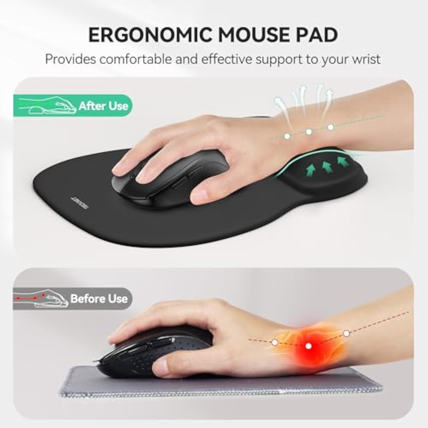 TECKNET Gel Mouse Pad with Wrist Rest, Ergonomic Office Mousepad with Wrist Support - Non-Slip & Smooth Surface Comfortable Desk Accessories Mat for Office, Gaming and Study