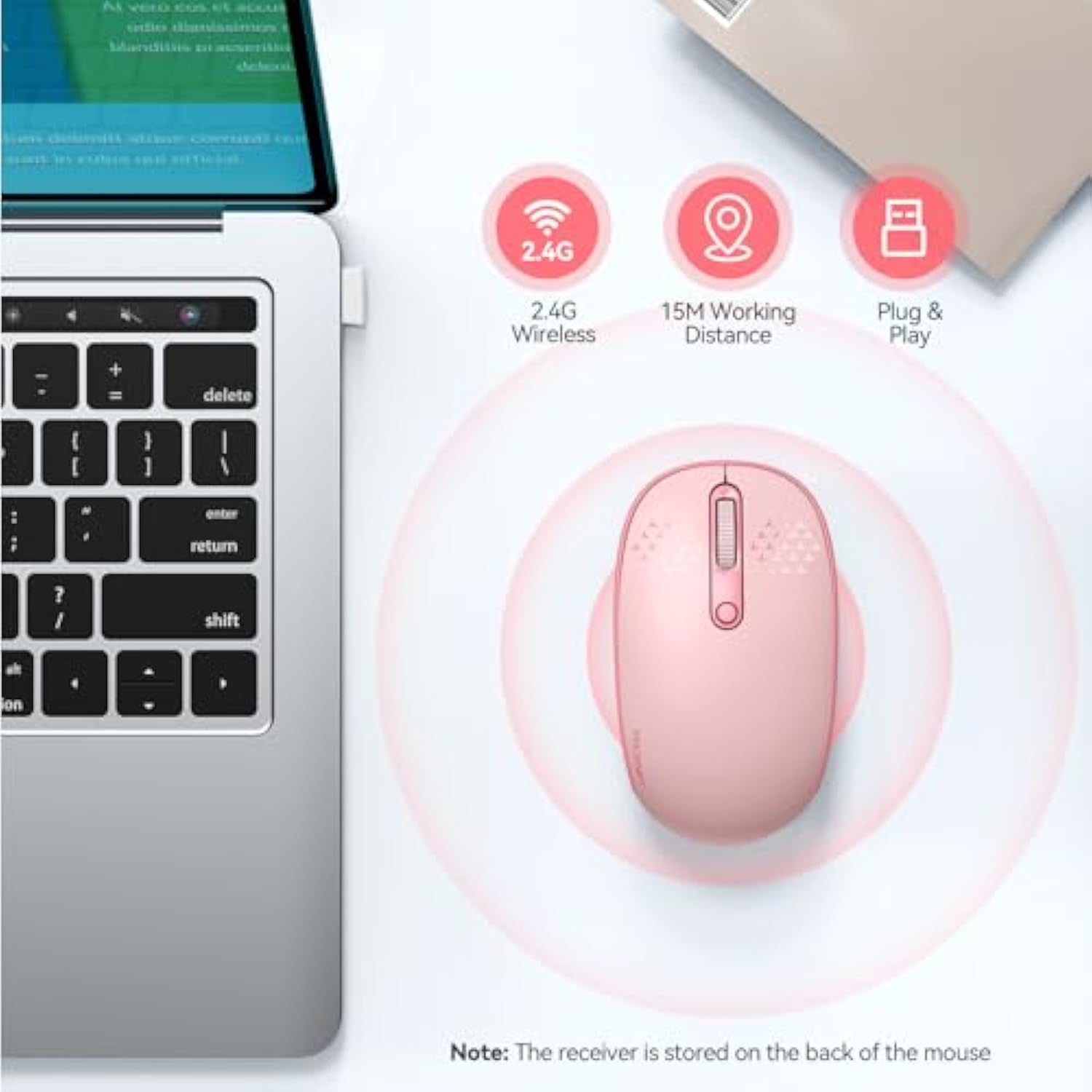 TECKNET Wireless Mouse, 2.4G Quiet Computer Mouse with USB Receiver, 4 Buttons Portable Cordless Mice for Chromebook, Laptop, PC, Mac, 800/1200/1600 DPI