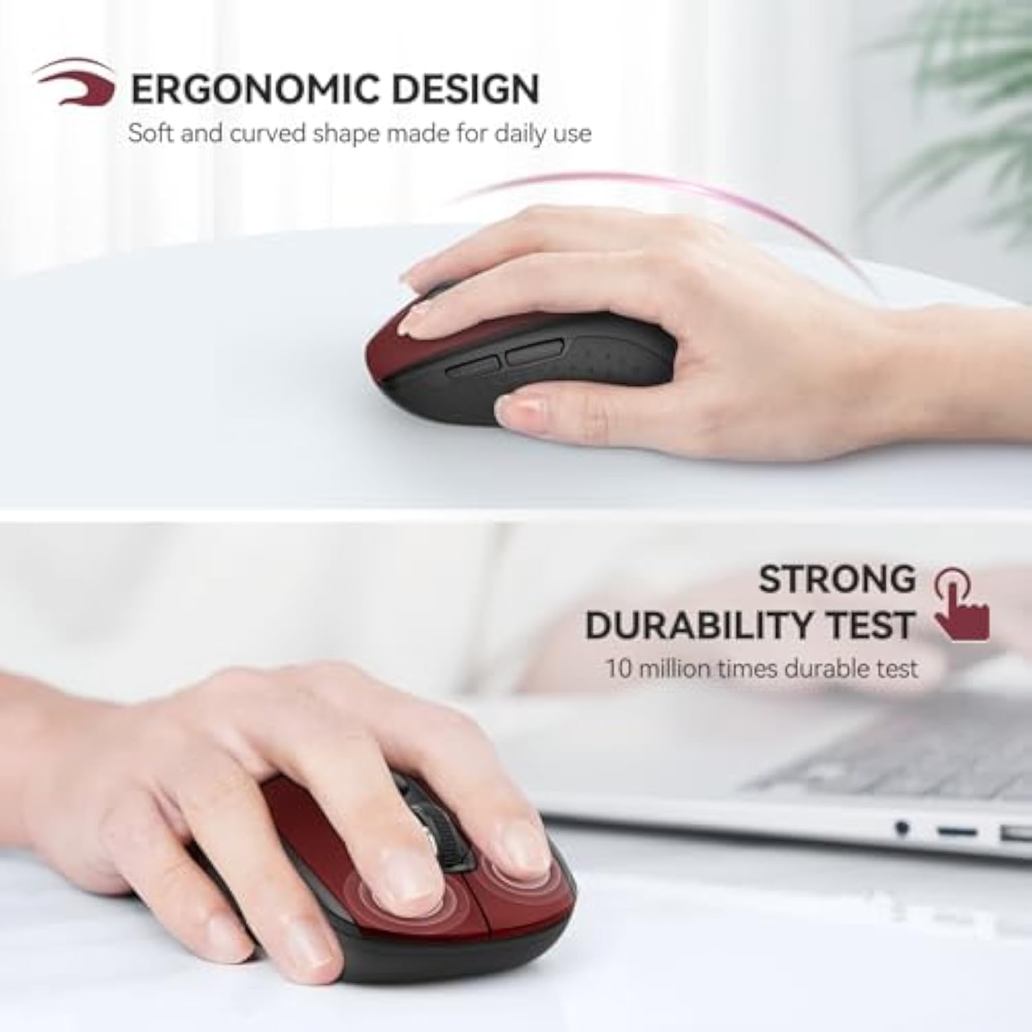 TECKNET Bluetooth Mouse, 4000DPI Wireless Mice for Laptop 2-in-1(BT 5.0/3.0+2.4Ghz) Computer Portable PC Mouse Wireless with USB Receiver for Mac