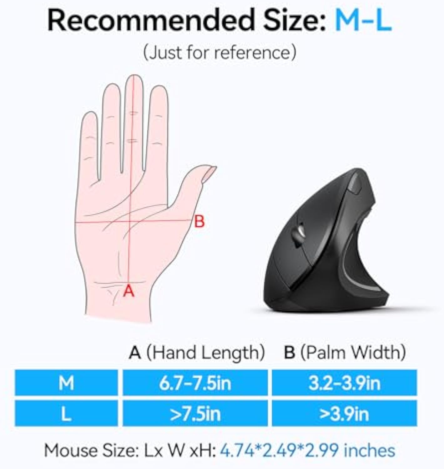 TECKNET Ergonomic Mouse, Wireless Bluetooth Vertical Mouse, 4800 DPI Optical Tracking, 6 Adjustable DPI, Quiet Clicks, 2.4GHz with USB A Receiver, 12 Months Battery, 6 Buttons, Wide Compatibility