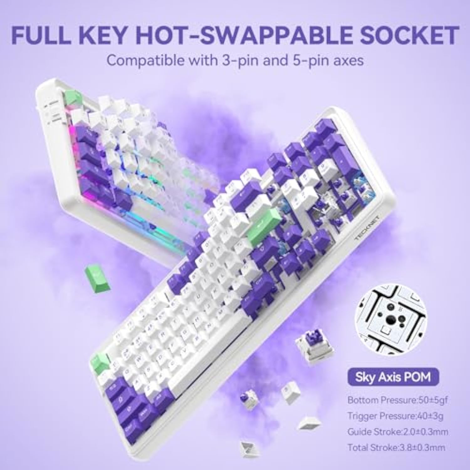 TECKNET Tri-Mode BT5.0/Wired/Wireless Mechanical Keyboard