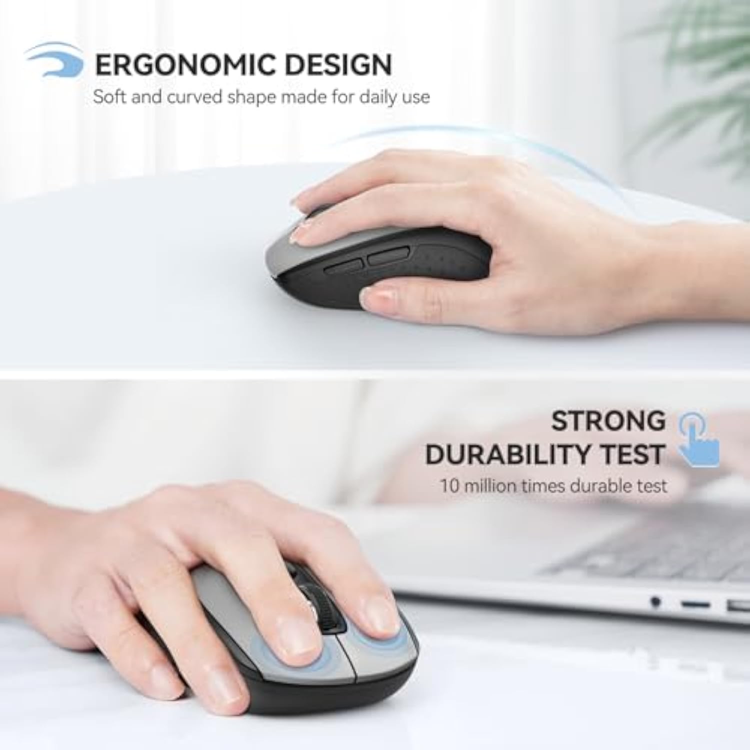 TECKNET Bluetooth Mouse, 4000DPI Wireless Mice for Laptop 2-in-1(BT 5.0/3.0+2.4Ghz) Computer Portable PC Mouse Wireless with USB Receiver for Mac