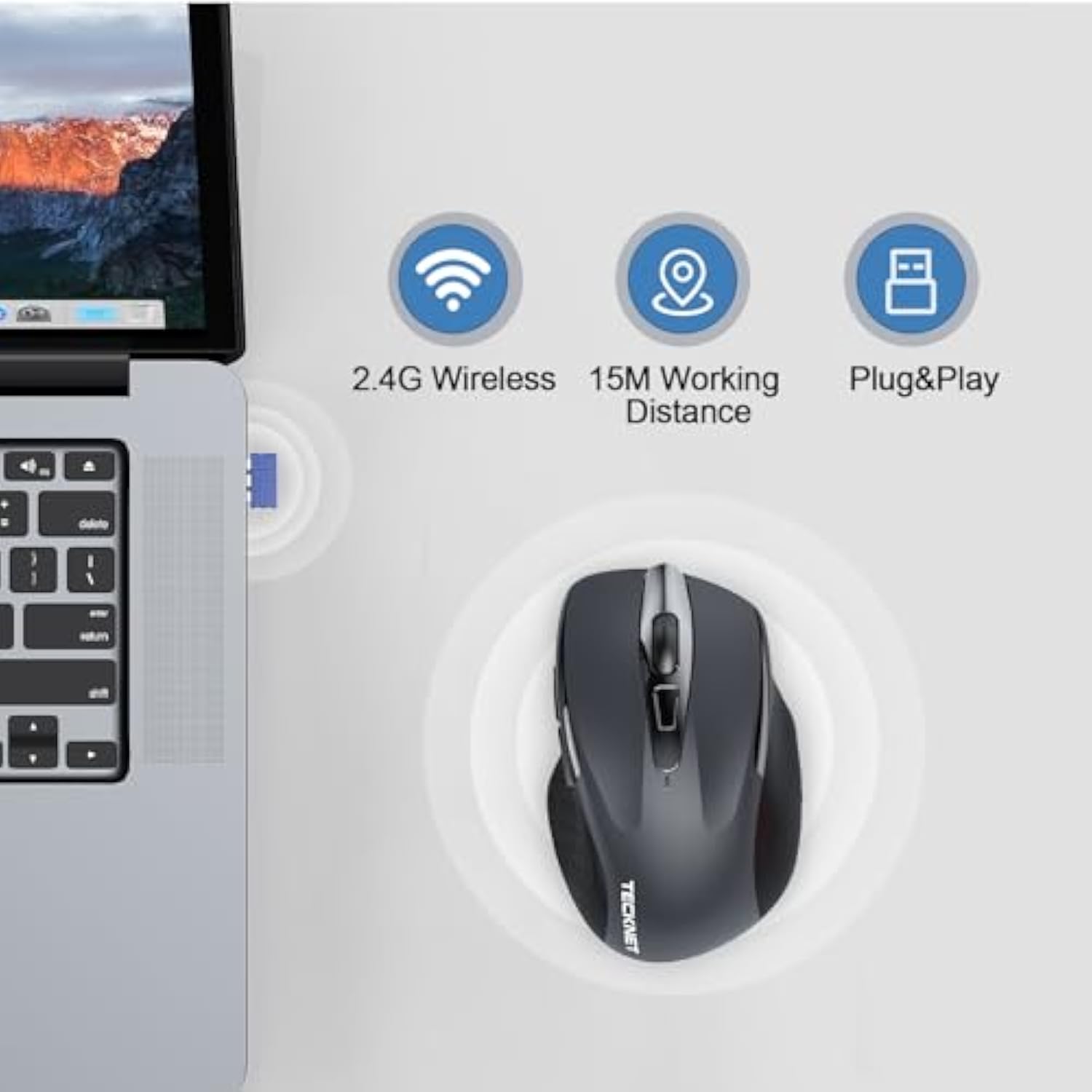 TECKNET Wireless Mouse Rechargeable, 2.4G USB-A Silent Mouse, Quiet Click, 6 Adjustable 4800 DPI, Cordless Computer Mouse