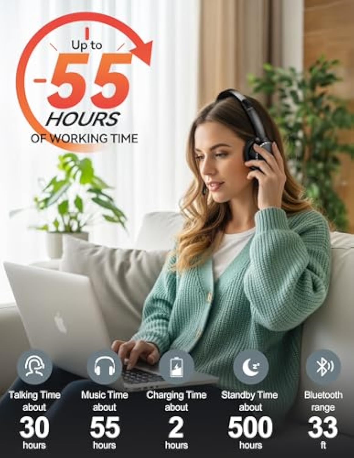 TECKNET Wireless Headset, 5.3 Bluetooth Headset with AI Noise Cancelling Mic