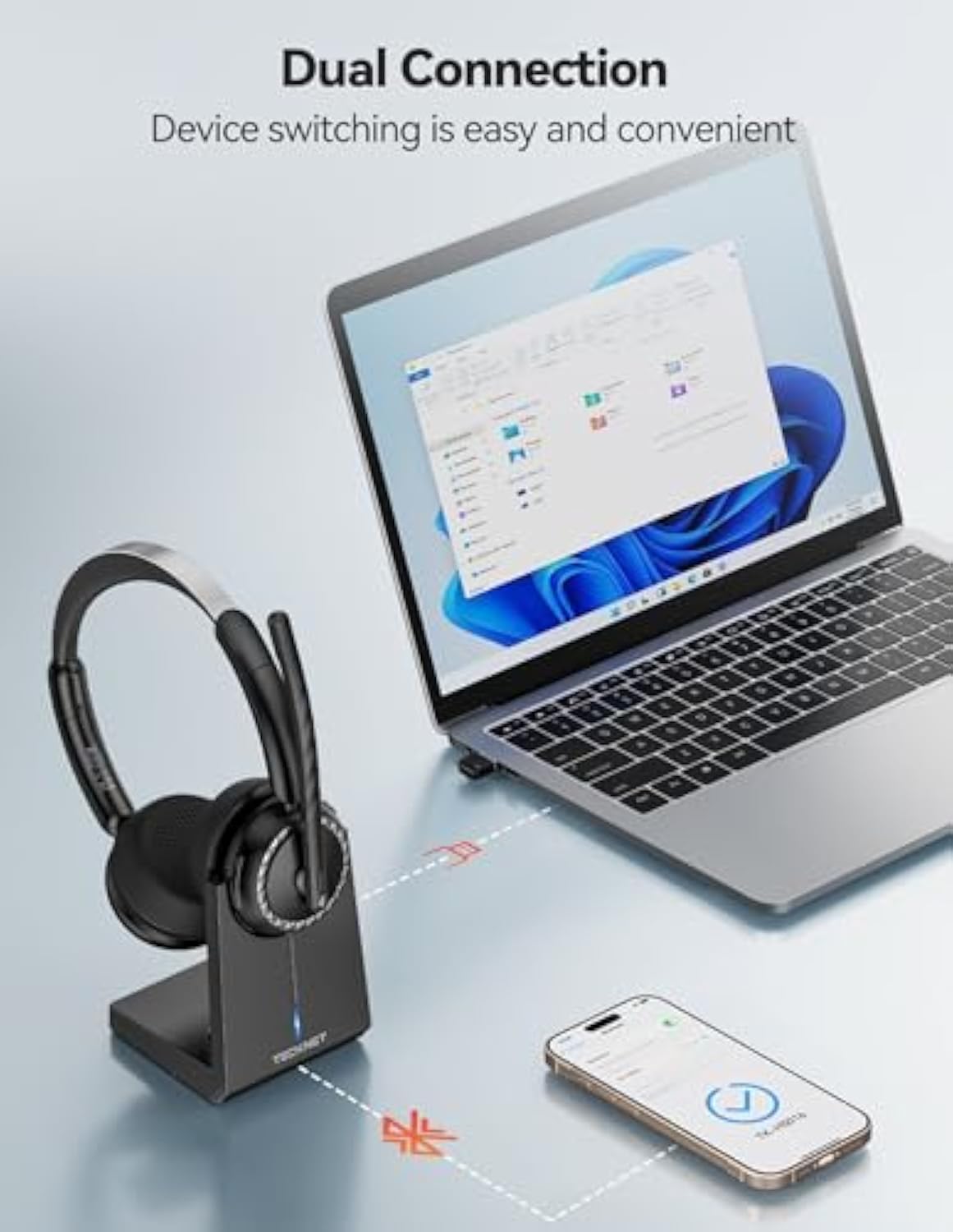 TECKNET Wireless Headset, 5.3 Bluetooth Headset with AI Noise Cancelling Mic