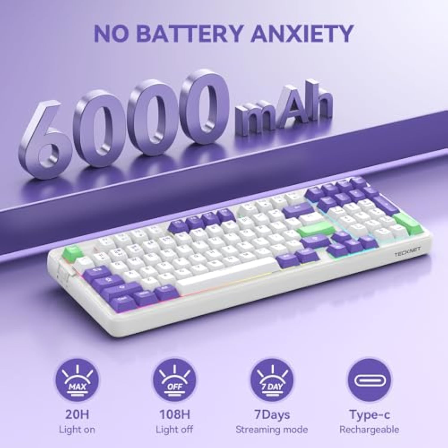 TECKNET Tri-Mode BT5.0/Wired/Wireless Mechanical Keyboard
