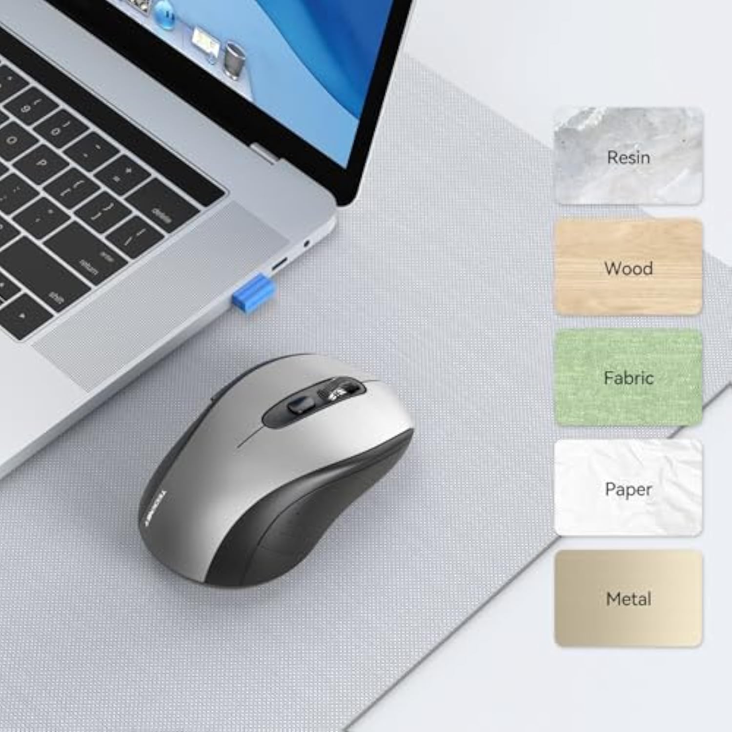 TECKNET Bluetooth Mouse, 4000DPI Wireless Mice for Laptop 2-in-1(BT 5.0/3.0+2.4Ghz) Computer Portable PC Mouse Wireless with USB Receiver for Mac