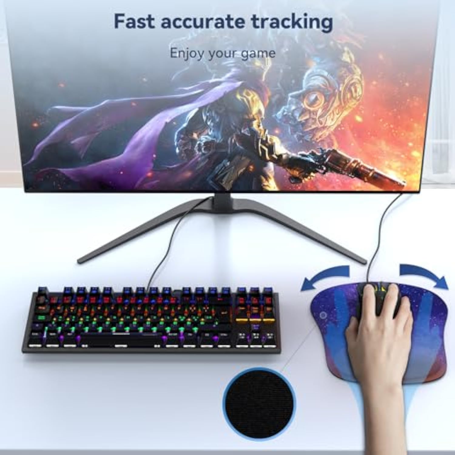 TECKNET Mouse Pad with Wrist Support, Ergonomic Gaming Mouse Pad Pain Relief, Portable Comfortable Mousepad for Computer, Laptop, Office, Home - Non-Slip Base, Waterproof Surface