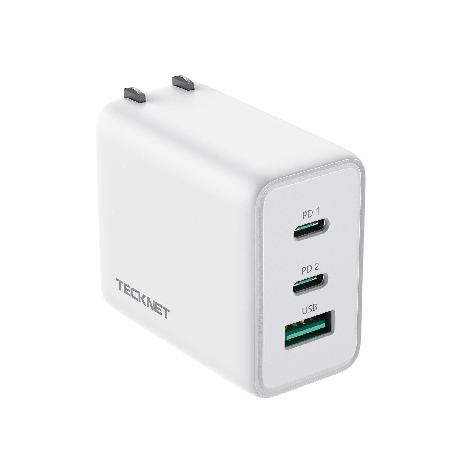 USB C Charger TECKNET 65W PD 3.0 GaN Charger Type C Foldable Adapter with 3-Port Fast Wall Charger - TECKNET