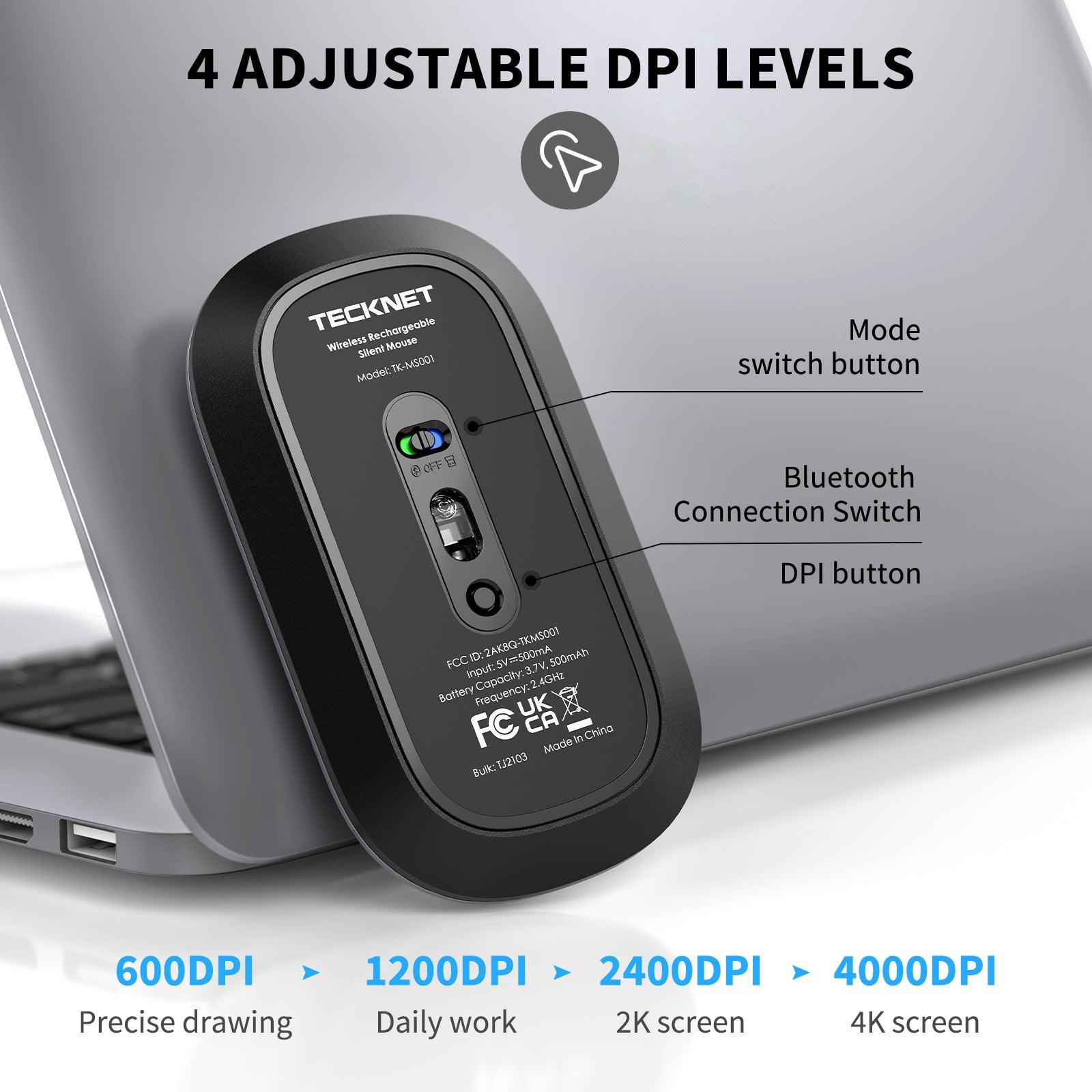 TECKNET Bluetooth Mouse, Slim Silent Rechargeable Wireless Mouse Bluetooth 5.0/3.0 2.4G Portable Optical Cordless Mice - TECKNET