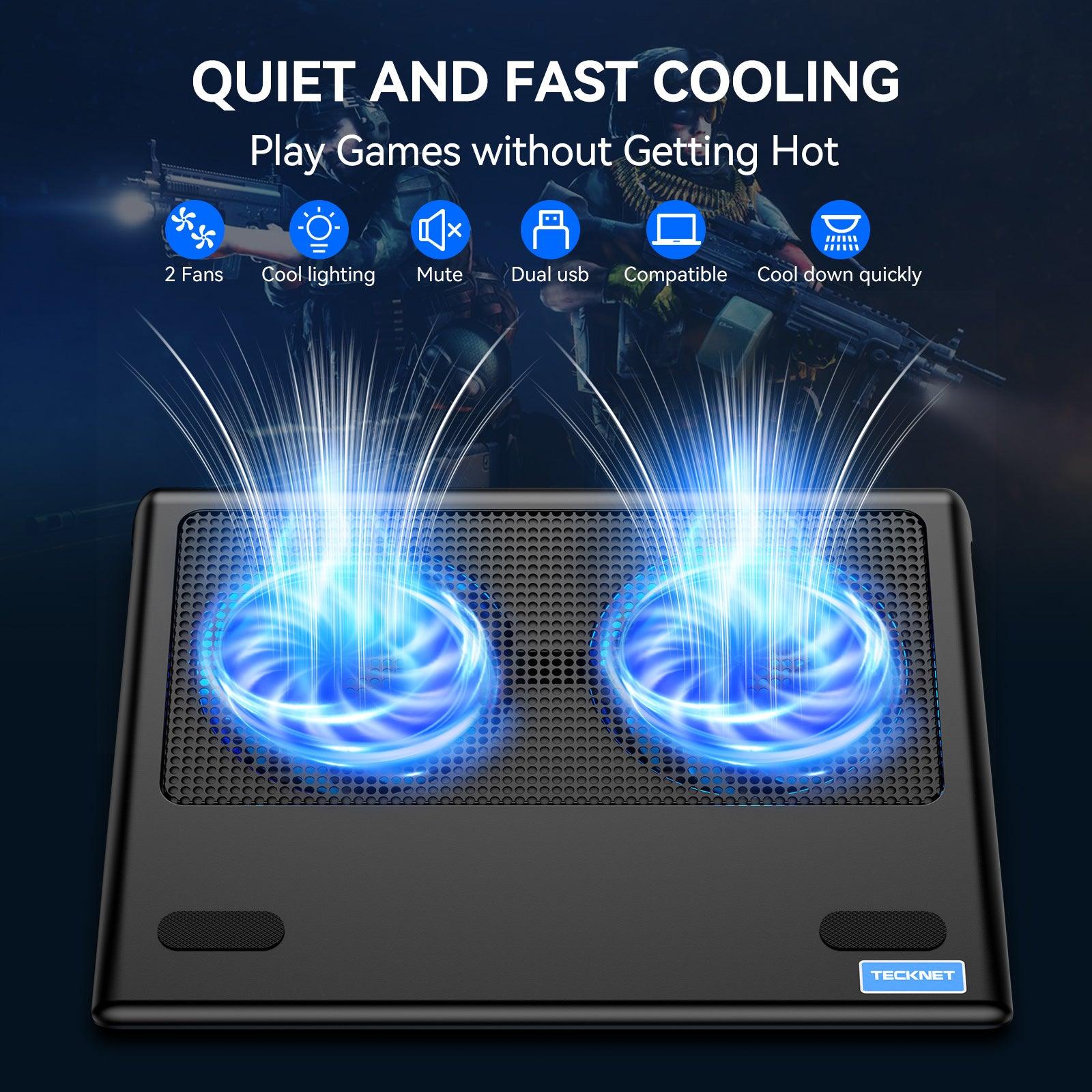 TECKNET Laptop Cooling Pad, Cooler Cooling Pad Stand with 2 USB Powered Fans, Fits 12-16 Inches - TECKNET