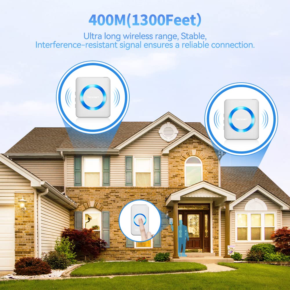 TECKNET Waterproof 1300ft Range Wireless Doorbell Chimes