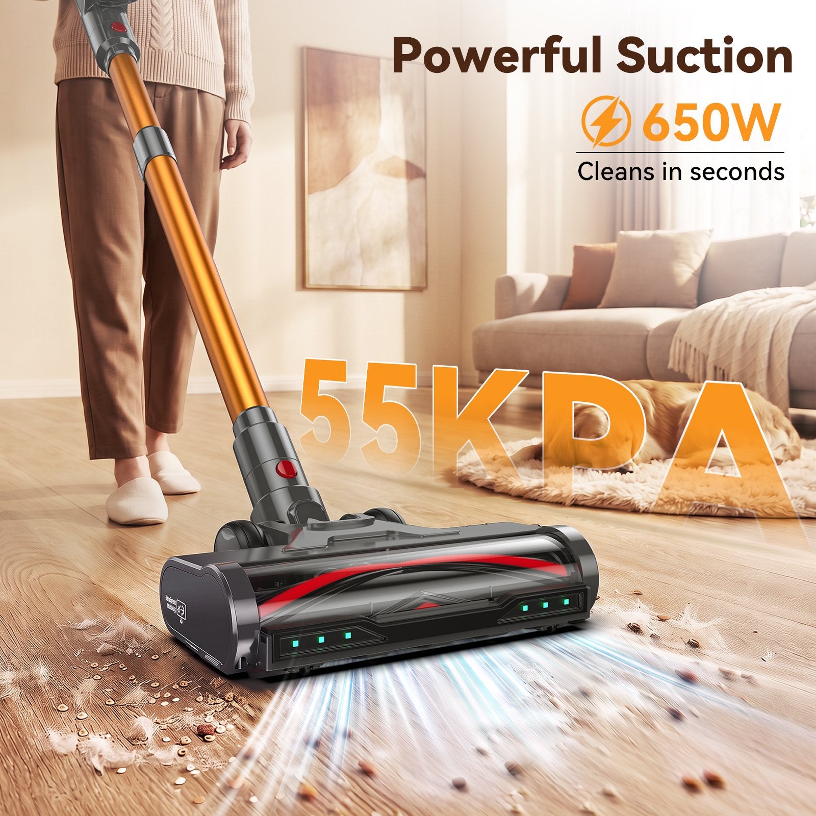 TechRise Basic 650W/55kPa Lightweight Cordless Vacuum,70Mins Runtime Handheld Cleaner for Pet Hair & Home Daily Cleaning