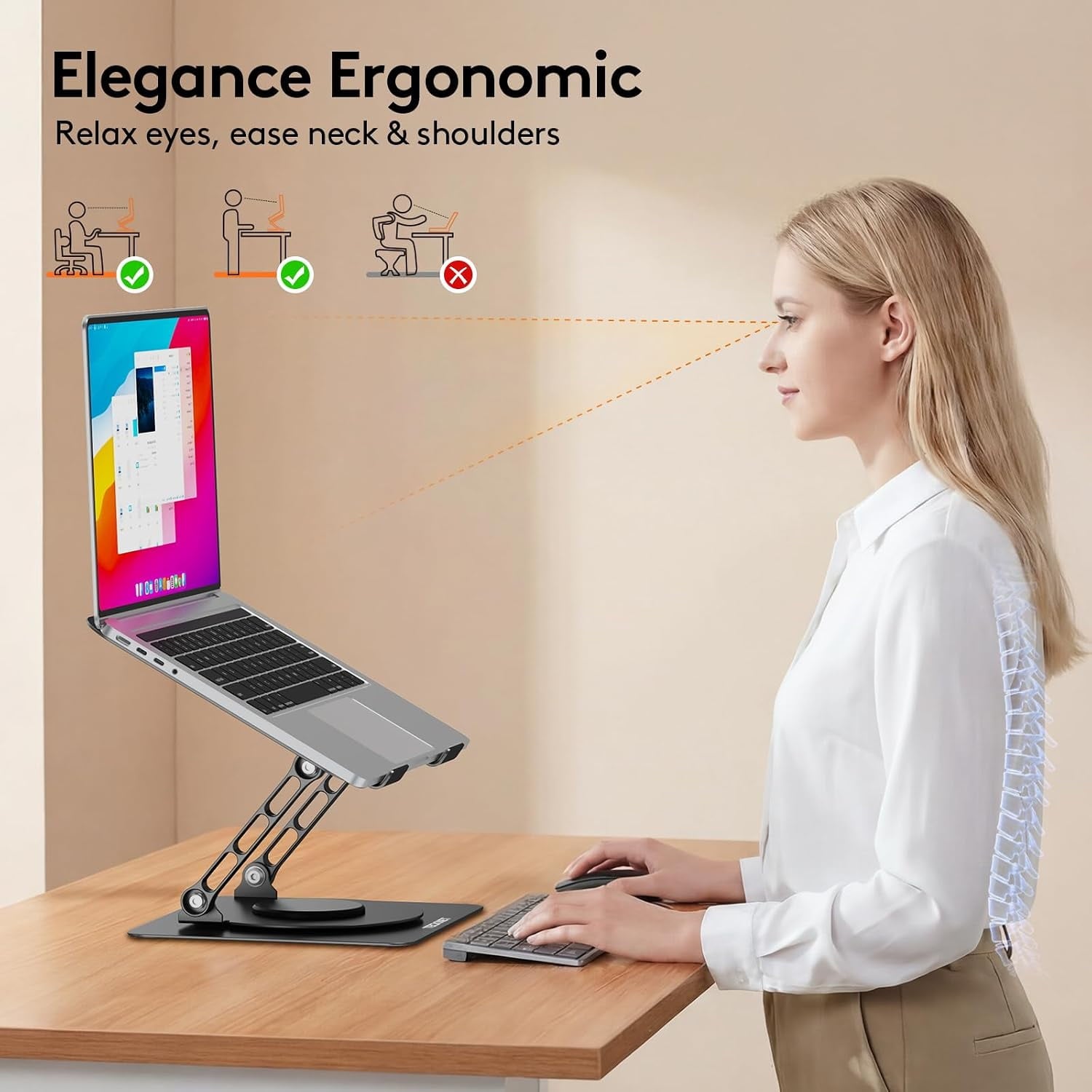 TECKNET BASICS Laptop Stand, 360° Rotating Base, Ergonomic Foldable Aluminum Alloy Riser, Height Adjustable, Compatible with MacBook, Dell, HP and All 10‑17" Laptops‑Black