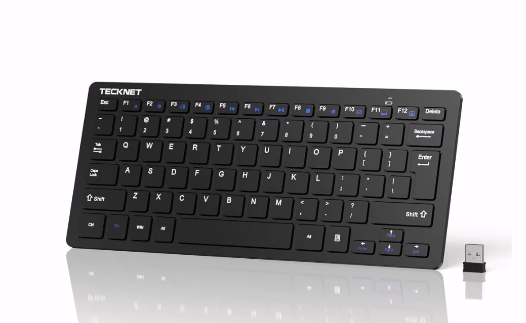 TECKNET BASICS 2.4G Wireless Keyboard - Mini Compact Keyboard with Media Hotkeys, 12-Month Battery Life, Compatible with PC, Desktop, Laptop, Smart TV - Black