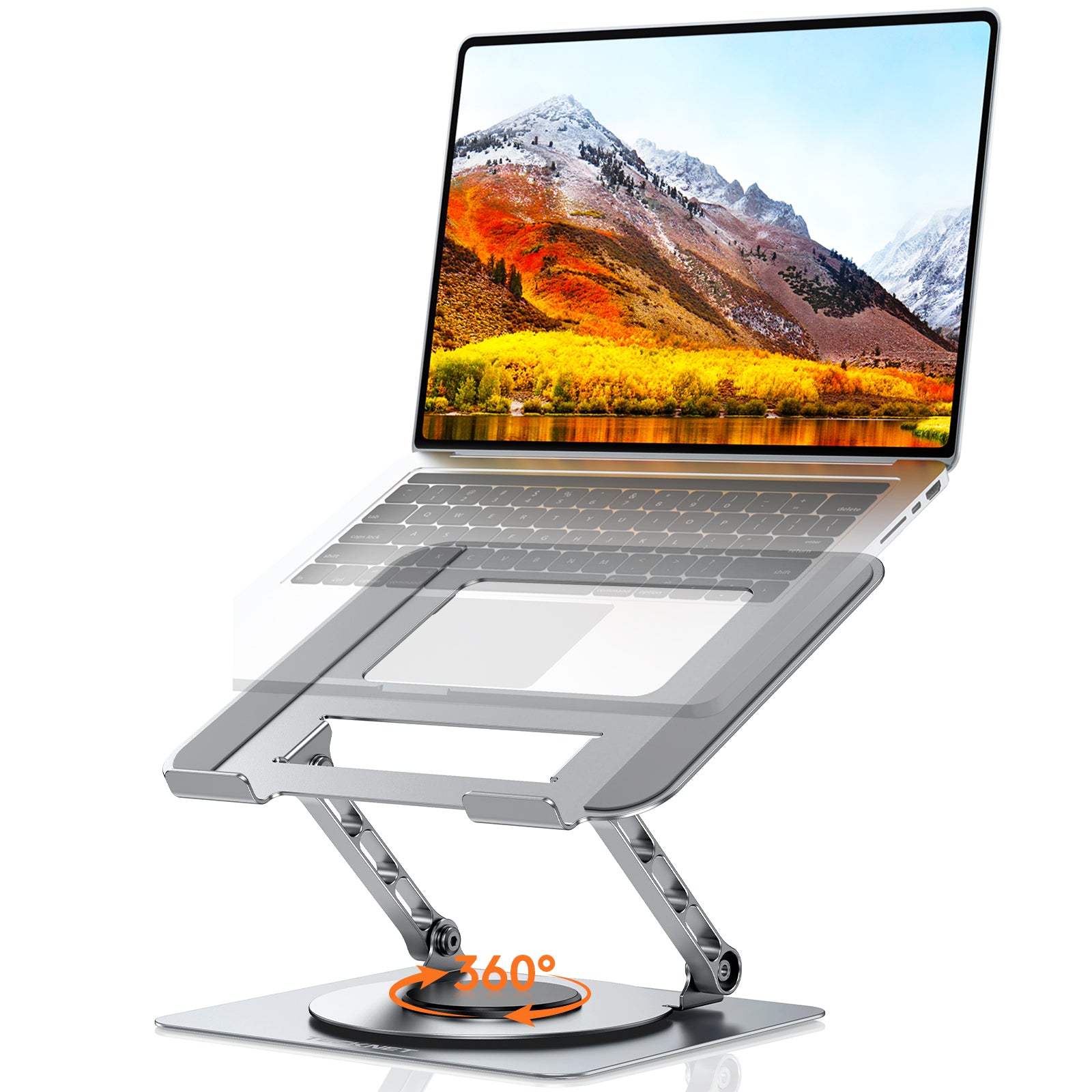 TECKNET BASICS Laptop Stand with 360° Rotating Base, Ergonomic Foldable Riser, Height Adjustable for MacBook/Dell/HP & All 10-17" Laptops- Silver