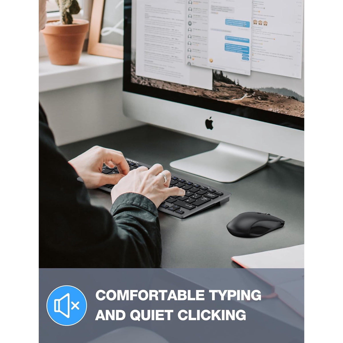 TECKNET BASICS Wireless Keyboard & Mouse Combo, 2.4GHz Mini Set, Silent 1600 DPI Adjustable, Quiet Click Lag-Free for PC/Laptop/Mac/Chrome OS (GS)