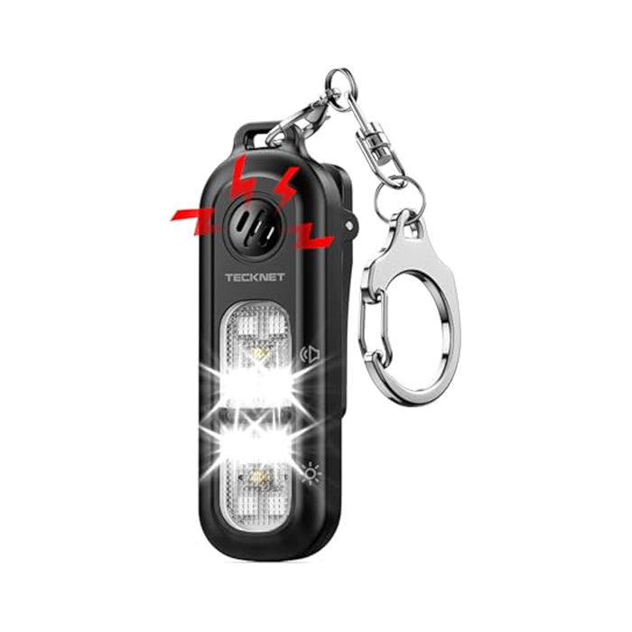 TECKNET Clip on Flashlight & 130dB Alarm 2-in-1, Rechargeable