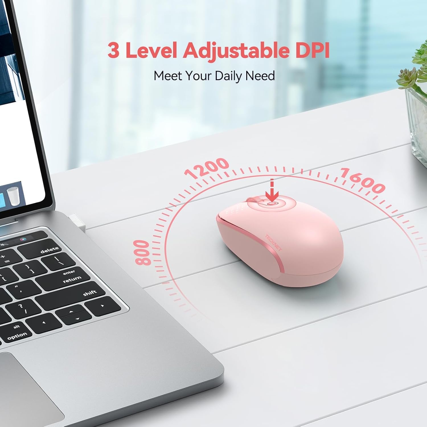Wireless Mouse, 2.4G Quiet Computer Mouse with USB Receiver, 4 Buttons Portable Cordless Mice for Chromebook, Laptop, PC, Mac, 800/1200/1600 DPI