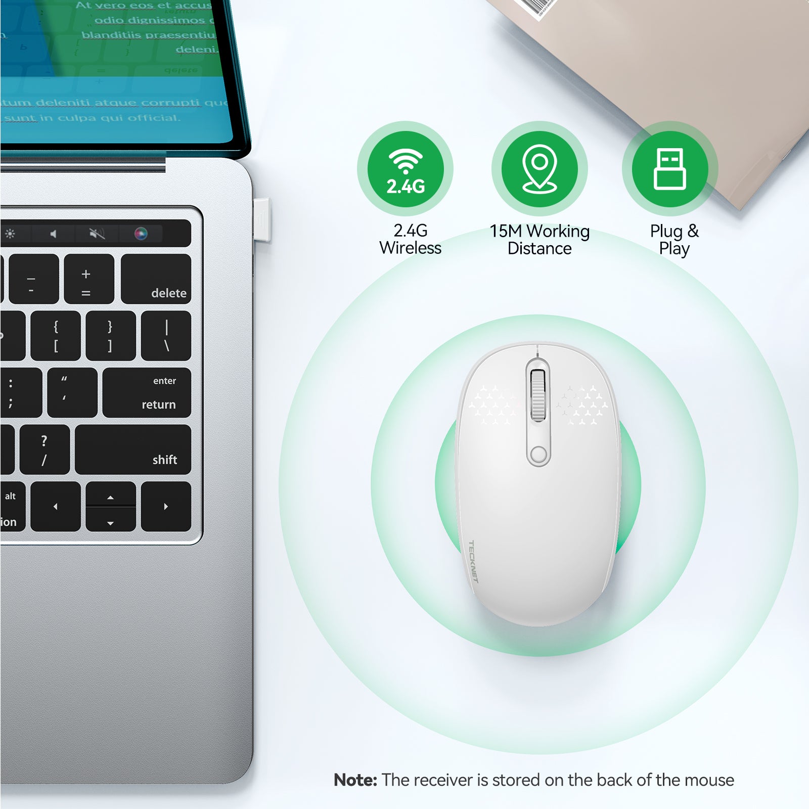 TECKNET Wireless Mouse, 2.4G Quiet Computer Mouse with USB Receiver, 4 Buttons Portable Cordless Mice for Chromebook, Laptop, PC, Mac, 800/1200/1600 DPI