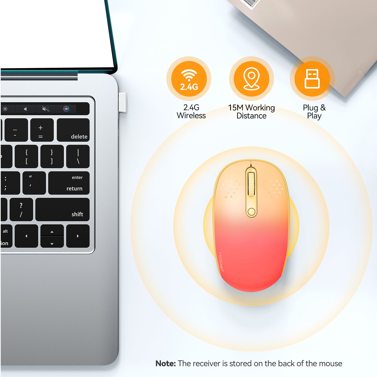 TECKNET Wireless Mouse, 2.4G Quiet Computer Mouse with USB Receiver, 4 Buttons Portable Cordless Mice for Chromebook, Laptop, PC, Mac, 800/1200/1600 DPI