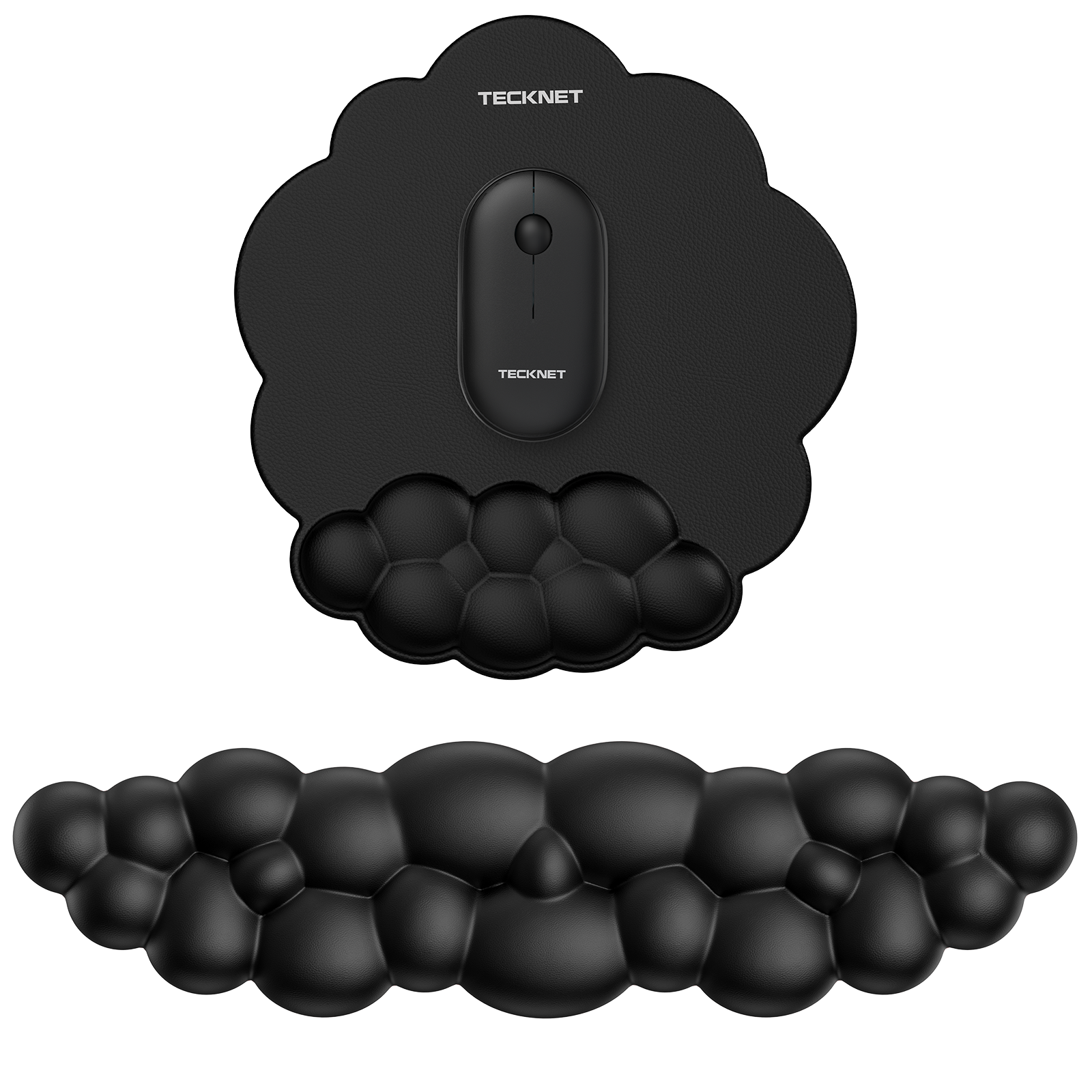 TECKNET BASICS Cloud Ergonomic Mouse Pad with Wrist Rest, Memory Foam Support & Non-Slip Base for Pain Relief, Office & Gaming， Black