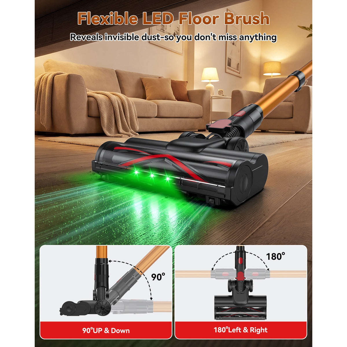 TechRise Basic 58kPa/680W Cordless Vacuum Cleaners for home, 70Mins Long Runtime, Anti-Tangle, Self-Standing for Pet Hair & Carpet